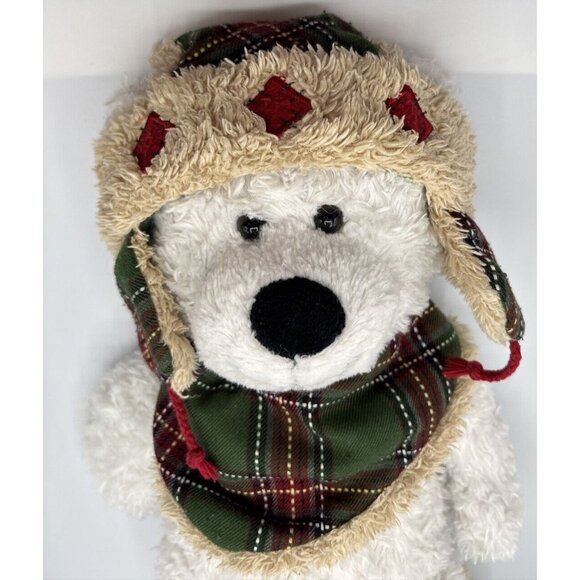 2011 Hugfun Int’l White/Green Teddy Bear Winter Hat Boots Scarf Plaid Holiday - Picture 5 of 16